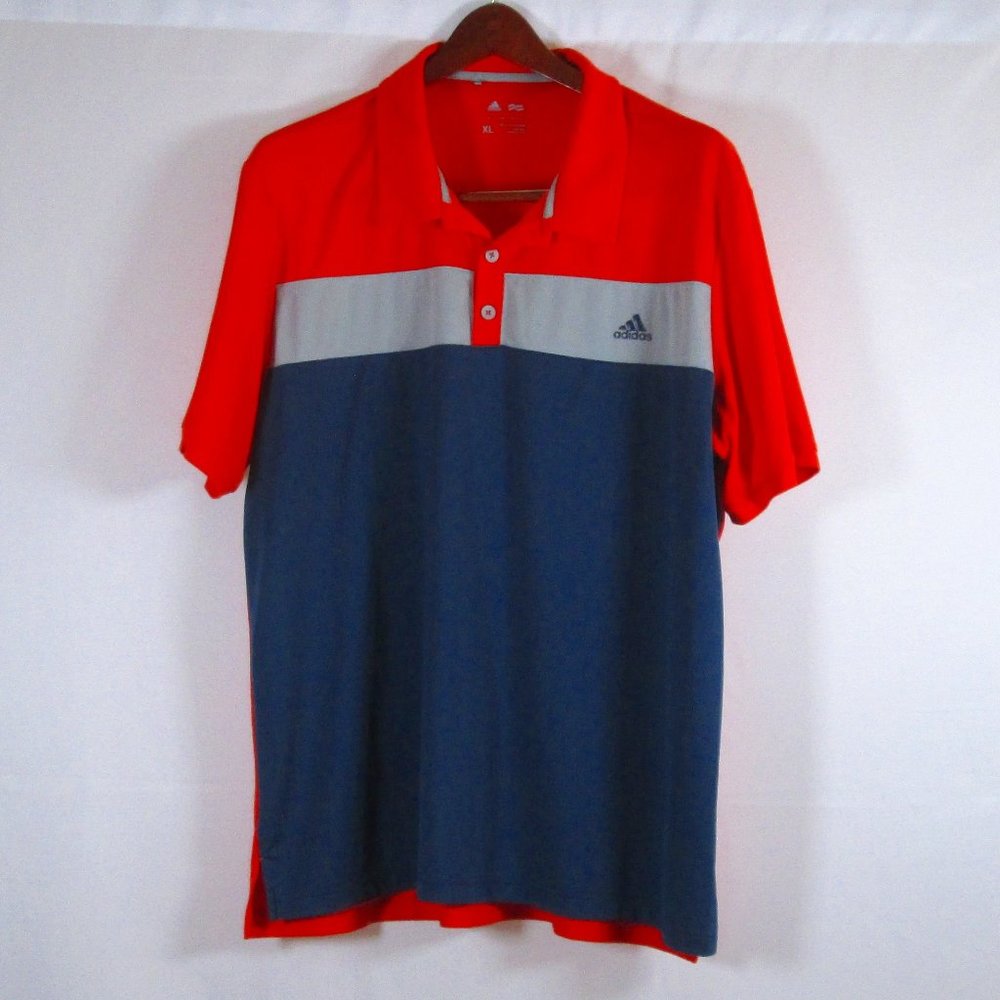 Adidas Mens Blue\Orange\Gray 1/4 Button Down  Short Sleeve Golf Shirt Si…